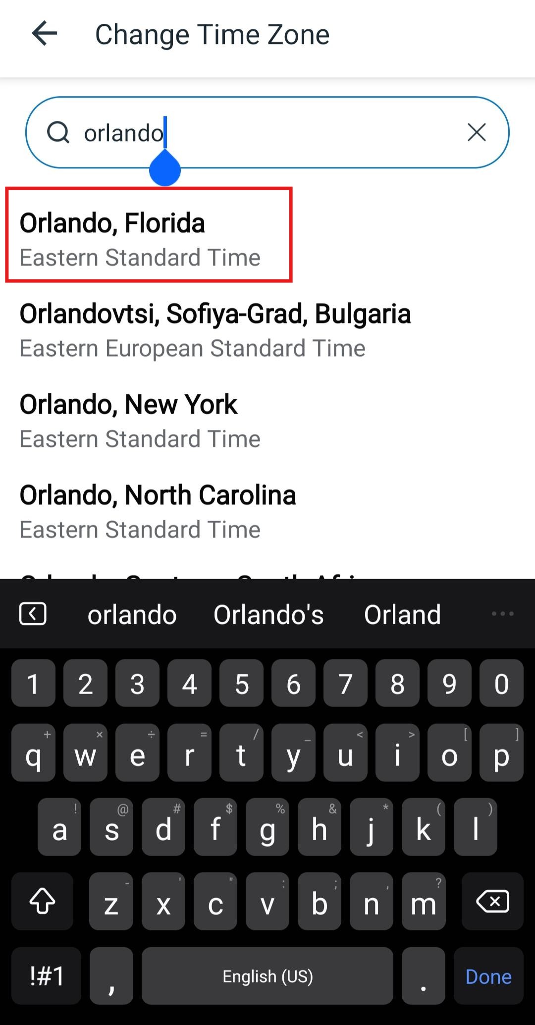 Meta Business Suite Android mobile Away Message showing time zone location setting