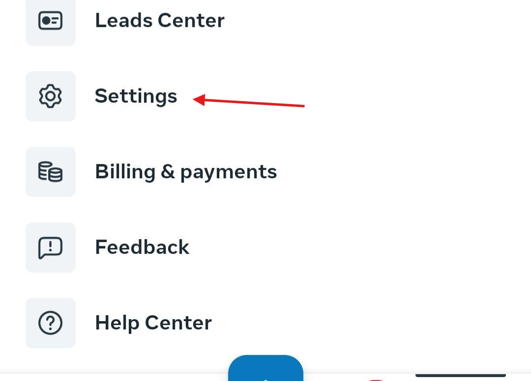 Meta Business Suite Android mobile Tools menu with the Settings option for finding Automations